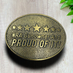 Vtg Norman Foundry "NRA Gunowner & Proud Of It" Belt Buckle Solid Brass Dallas